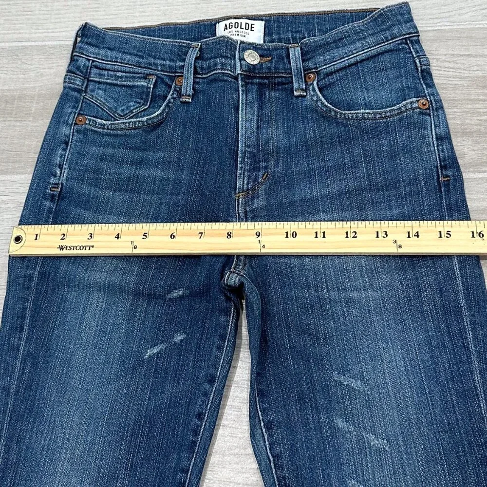 Agolde Sophie Mid-Rise Distressed Skinny Crop Jeans in Santa Fe Blue Size 26